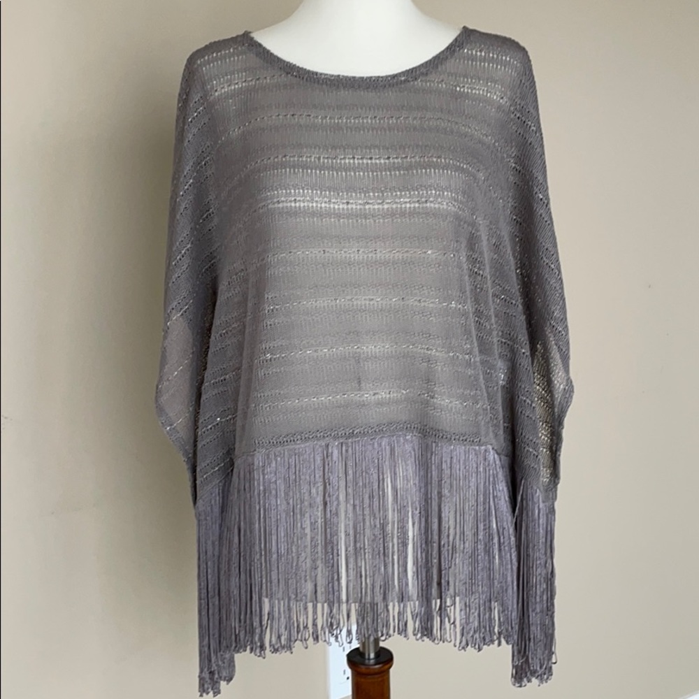 Ya Los Angeles Sheer Fringe Poncho Top Boho M